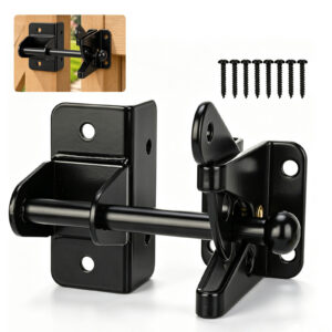 Self-Locking Gravity Gate Latch for Wooden Fence, Heavy-Duty Steel Fence Latch for Wood Gates, Gate Door Lock Hardware for Outdoor Privacy Gates, Metal Gates and Vinyl Fences, Black, 1 Pc